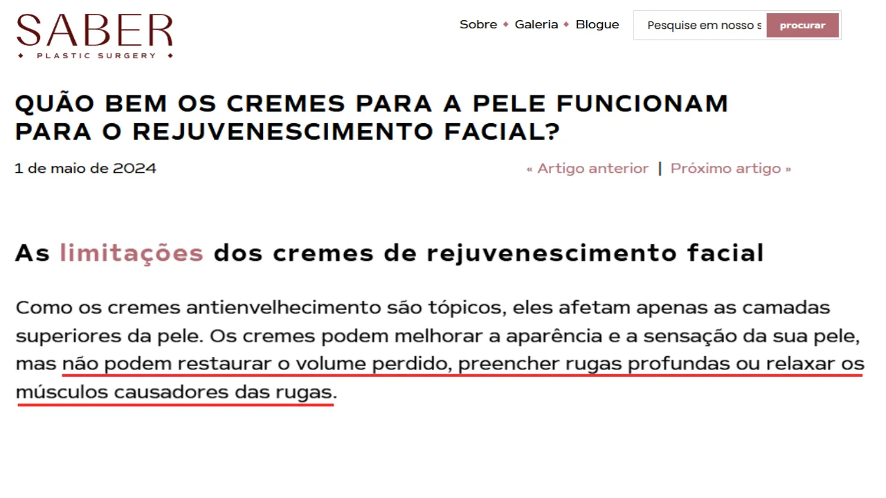 Artigo: cremes rejuvenescedores não preenchem volume